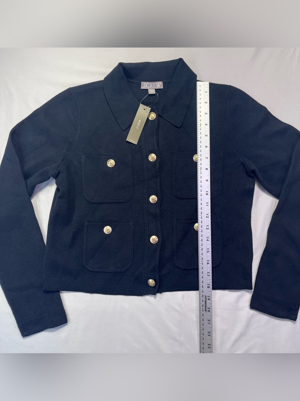 J. Crew Black Sweater Lady Cropped Patch Pocket Jacket Gold Buttons NWT - S - Picture 7 of 10